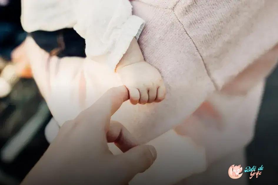Recursos e apoio para parceiros durante a gravidez e pós-parto Uma mão adulta tocando suavemente a mão de um bebê, simbolizando carinho e conexão entre pai e filho - Papel do Parceiro na Gravidez
